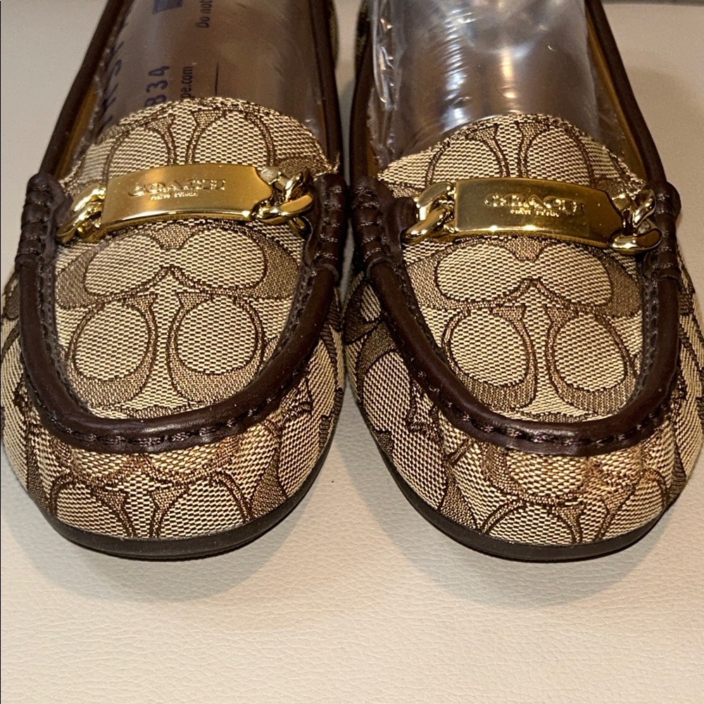 Coach Brown and Tan Loafers with Gold Accents - Picture 4 of 9